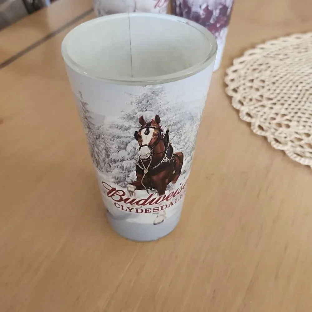 Vintage Budweiser Clydesdale frosted glasses set of 4
